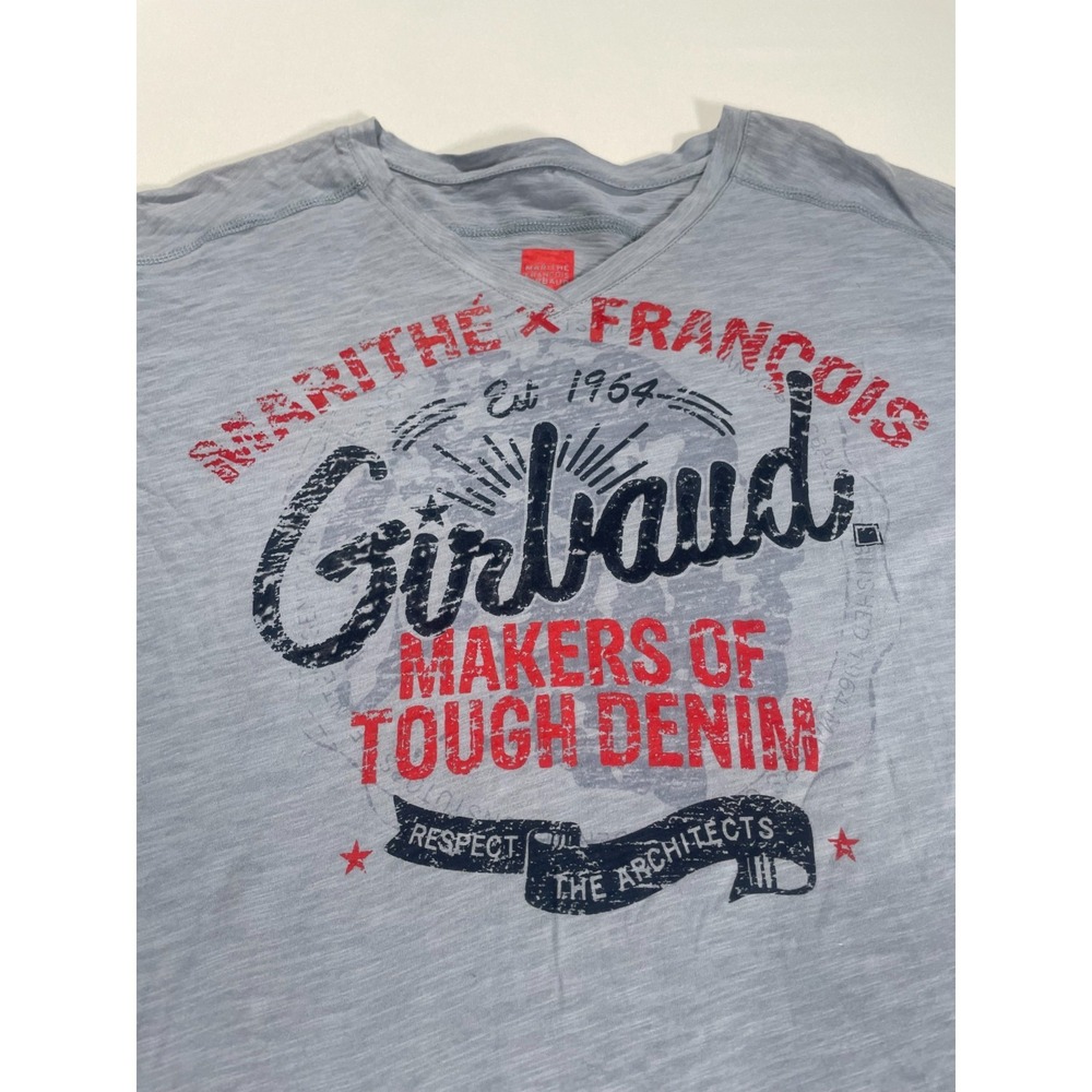 Marithe Francois Girbaud Makers of Tough Denim V-Neck T-Shirt Gray Henley Sz 3XL - Picture 2 of 11